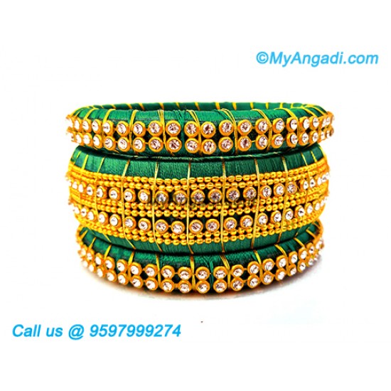 Teal Green Colour Silk Thread Bangles with Gold Jari