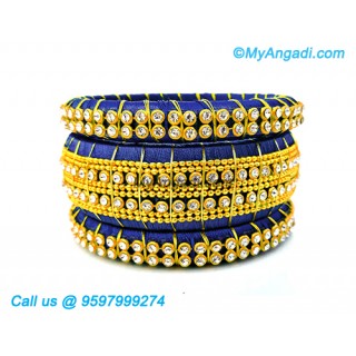 Dark Blue Colour Silk Thread Bangles with Gold Jari