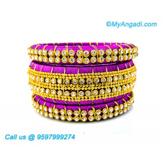 Purple Colour Silk Thread Bangles with Gold Jari