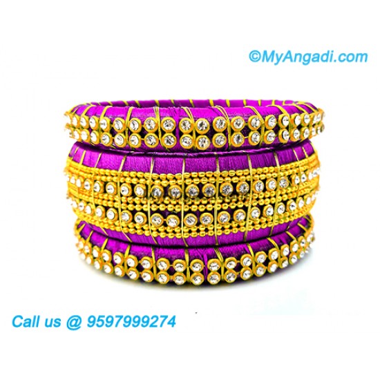 Purple Colour Silk Thread Bangles with Gold Jari