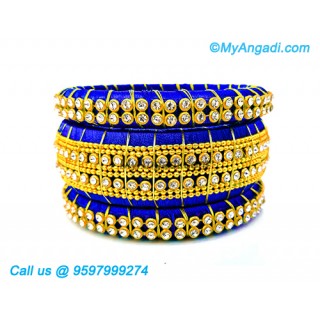 Royal Blue Colour Silk Thread Bangles with Gold Jari