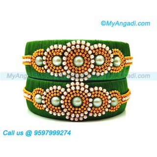 Dark Green Silk Thread Bangles with Pearl