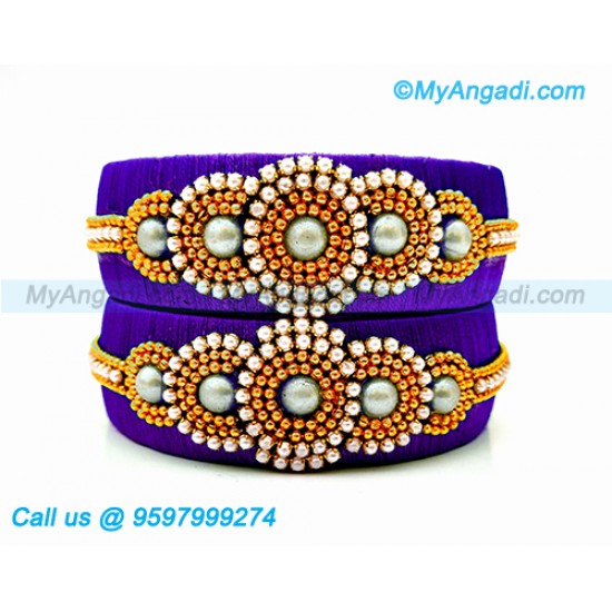 Violet Colour Silk Thread Bangles with Pearl