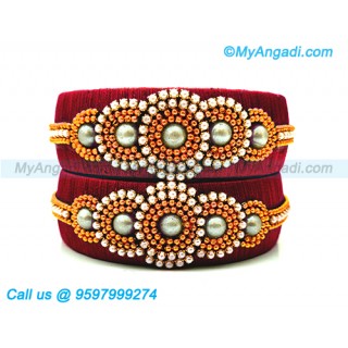 Maroon Colour Silk Thread Bangles with Pearl