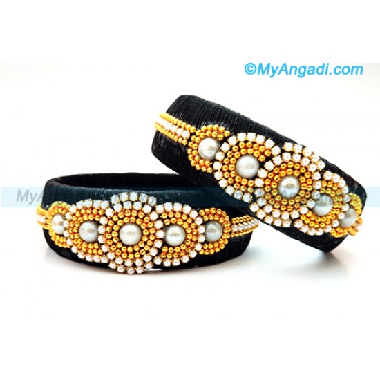 Black colour Silk Thread Bangles with Pearl