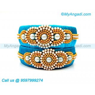 Blue Colour Silk Thread Bangles with Pearl