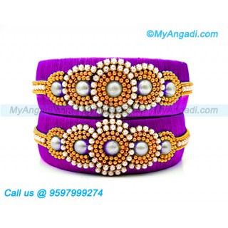 Purple Colour Silk Thread Bangles with Pearl