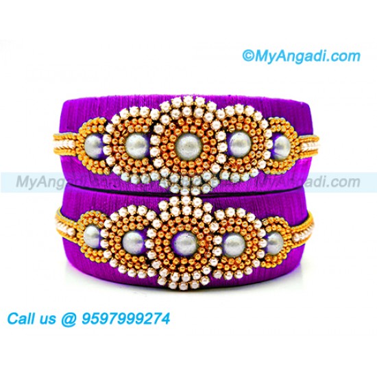 Purple Colour Silk Thread Bangles with Pearl