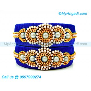Royal Blue Colour Silk Thread Bangles with Pearl