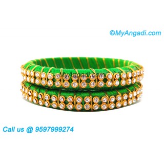 Lime Green Silk Thread Bangles with Gold Jari