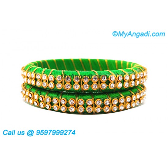 Lime Green Silk Thread Bangles with Gold Jari