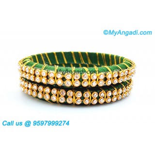 Dark Green Silk Thread Bangles with Gold Jari