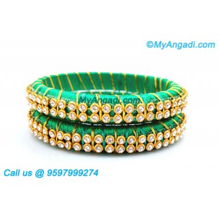 Green Colour Silk Thread Bangles with Gold Jari