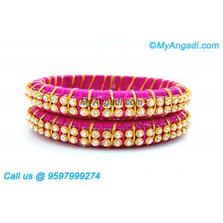 Pink Colour Silk Thread Bangles with Gold Jari