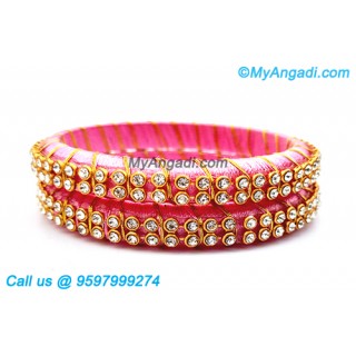 Rose Colour Silk Thread Bangles with Gold Jari