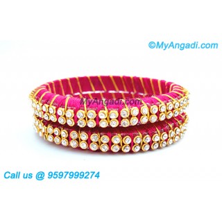 Majenta Colour Silk Thread Bangles with Gold Jari