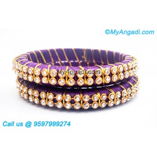 Violet Colour Silk Thread Bangles with Gold Jari