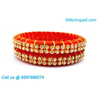 Orange Colour Silk Thread Bangles with Gold Jari