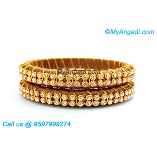 Kakki Colour Silk Thread Bangles with Gold Jari