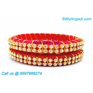 Red Colour Silk Thread Bangles with Gold Jari