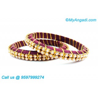 Maroon Colour Silk Thread Bangles with Gold Jari