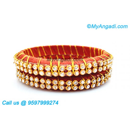 Brick Red Colour Silk Thread Bangles with Gold Jari