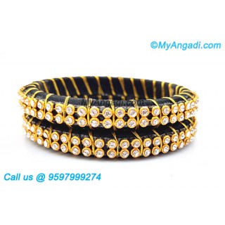 Black colour Silk Thread Bangles with Gold Jari