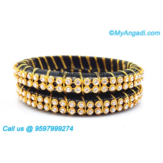 Black colour Silk Thread Bangles with Gold Jari