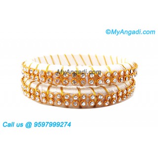 White Colour Silk Thread Bangles with Gold Jari