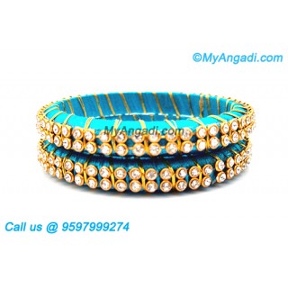 Blue Colour Silk Thread Bangles with Gold Jari