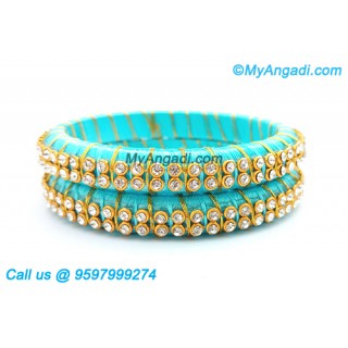 Turquoise Blue Colour Silk Thread Bangles with Gold Jari