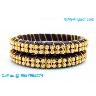 Dark Blue Colour Silk Thread Bangles with Gold Jari