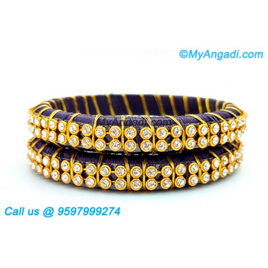 Dark Blue Colour Silk Thread Bangles with Gold Jari Dark Blue Colour Silk Thread Bangles with Gold Jari