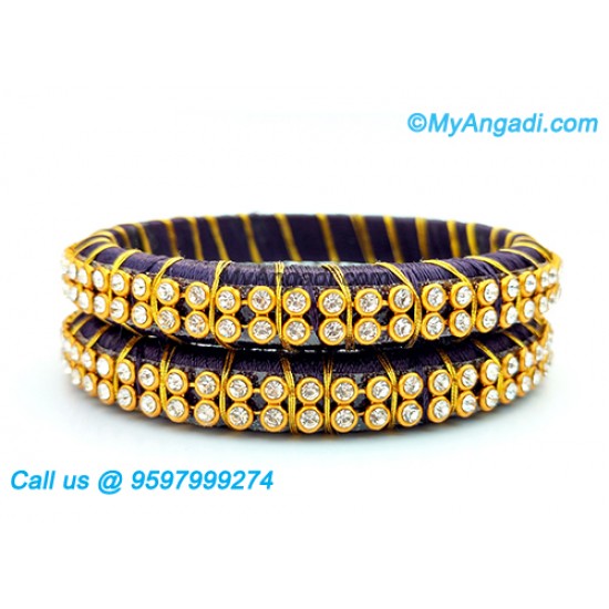 Dark Blue Colour Silk Thread Bangles with Gold Jari