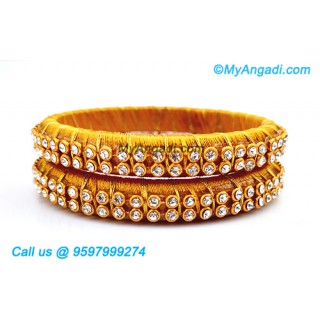 Golden Colour Silk Thread Bangles with Gold Jari