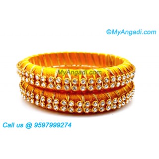 Yellow Colour Silk Thread Bangles with Gold Jari