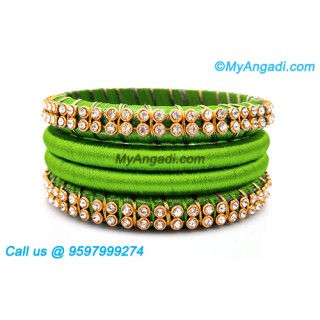 Lime Green Silk Thread Bangles with Gold Jari