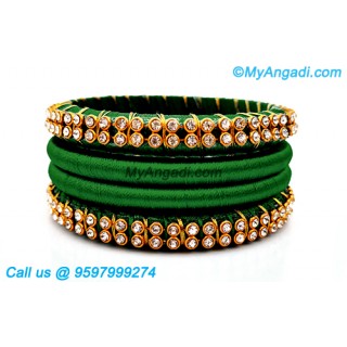 Dark Green Silk Thread Bangles with Gold Jari