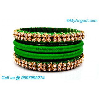 Green Colour Silk Thread Bangles with Gold Jari