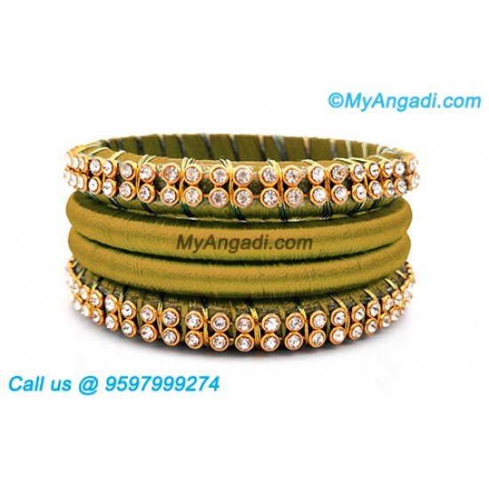 Olive Green Colour Silk Thread Bangles with Gold Jari