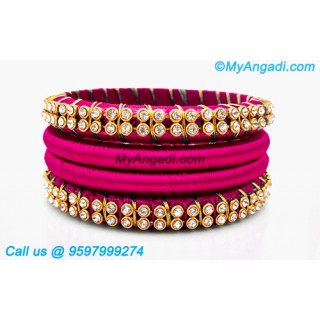 Pink Colour Silk Thread Bangles with Gold Jari