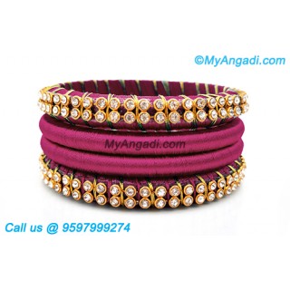 Majenta Colour Silk Thread Bangles with Gold Jari