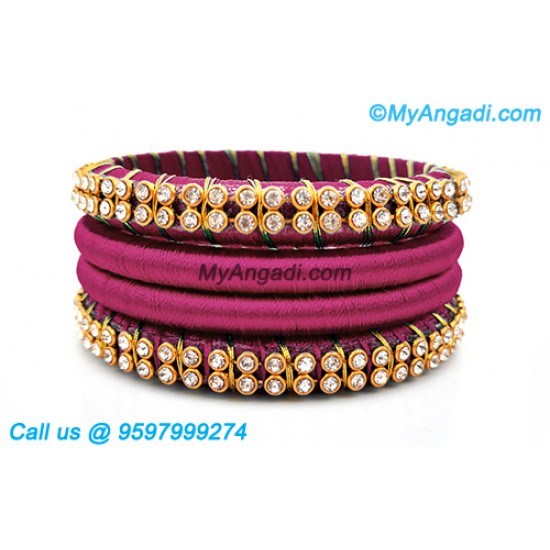 Majenta Colour Silk Thread Bangles with Gold Jari