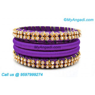 Violet Colour Silk Thread Bangles with Gold Jari