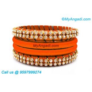 Orange Colour Silk Thread Bangles with Gold Jari