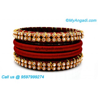 Maroon Colour Silk Thread Bangles with Gold Jari