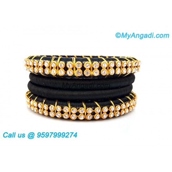 Black colour Silk Thread Bangles with Gold Jari