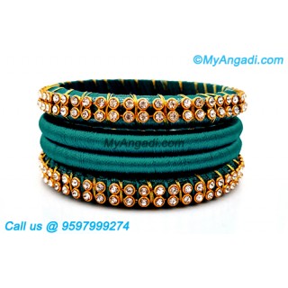 Teal Green Colour Silk Thread Bangles with Gold Jari