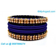 Dark Blue Colour Silk Thread Bangles with Gold Jari