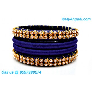 Dark Blue Colour Silk Thread Bangles with Gold Jari